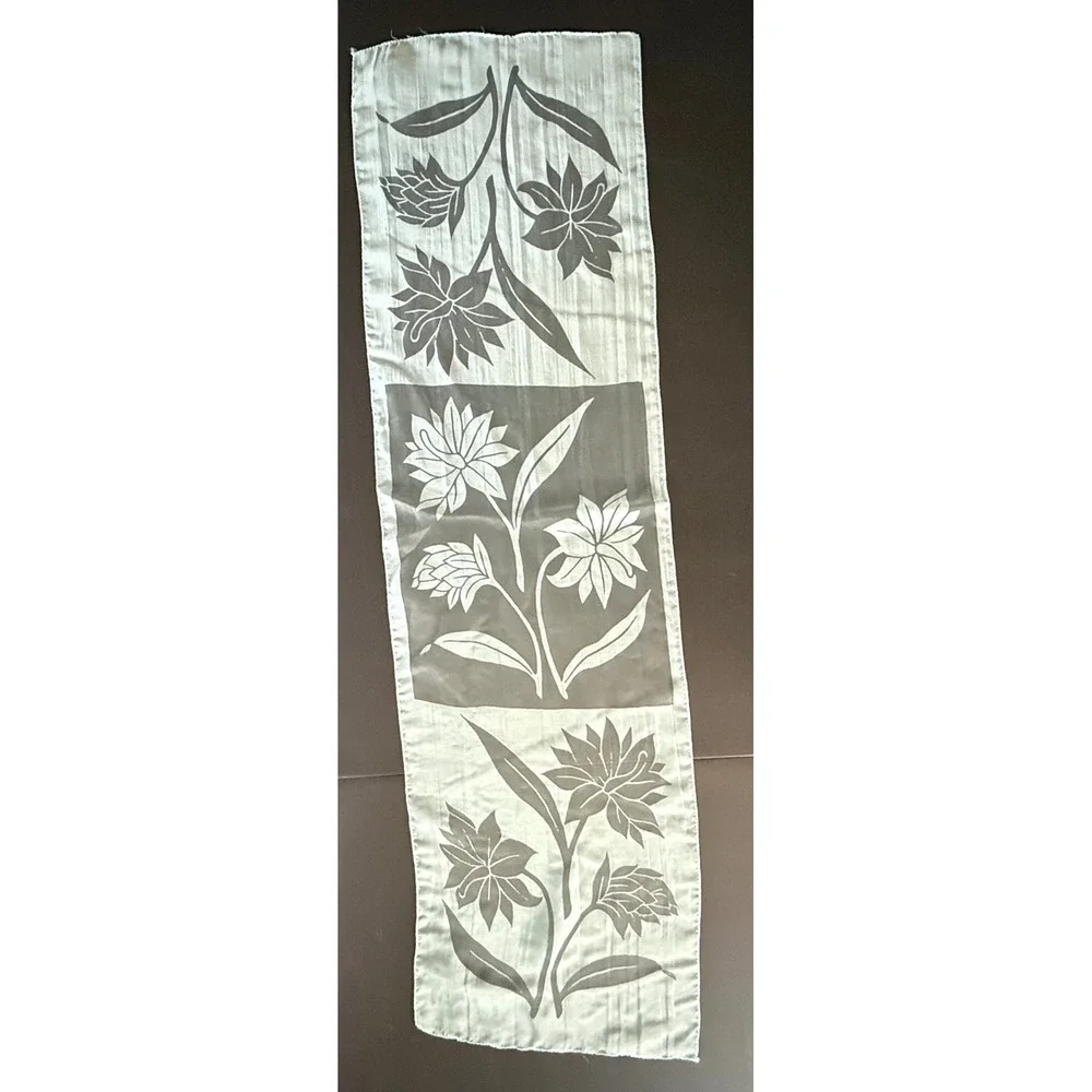 Vintage Geometric and‎ Floral Silk Scarf Set Blue Yellow Grey Rectangular